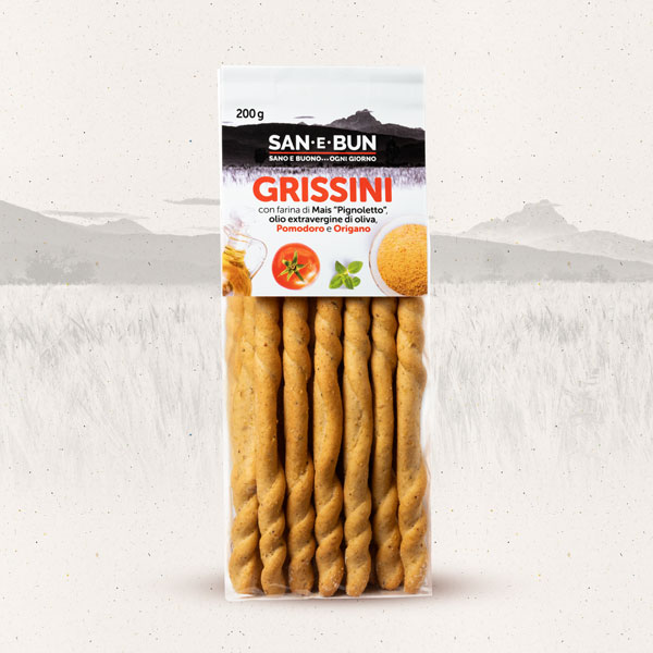 Grissini mais Pignoletto, pomodoro, origano e olio Evo - San e Bun
