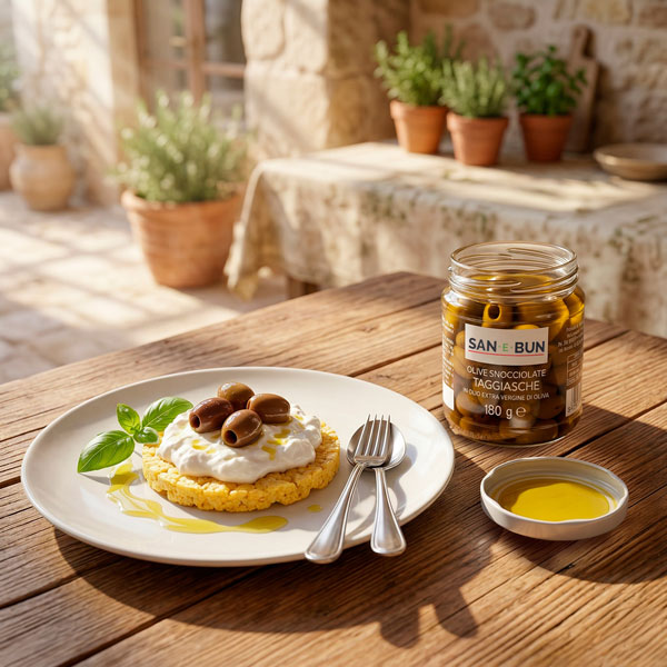 Ricetta: Olive Taggiasche San e Bun con gallette di mais San e Bun