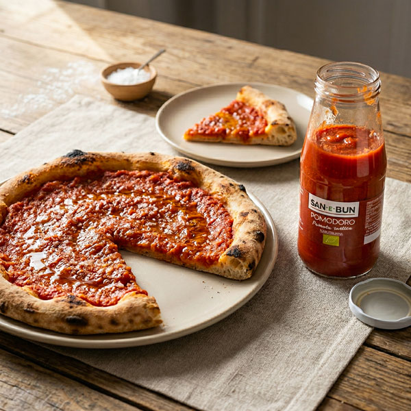 Pizza con passata rustica San e Bun con olio Taggiasco San e Bun