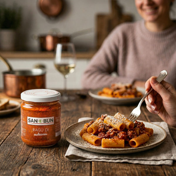 Ricetta Rigatoni con ragù di salsiccia San e Bun