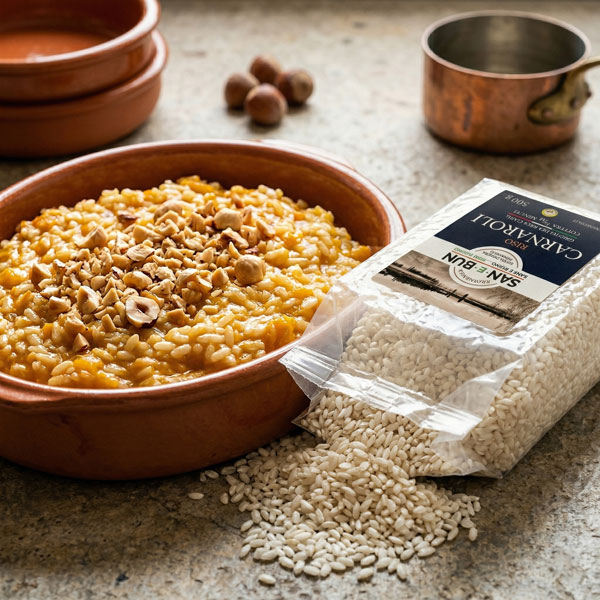 Ricetta riso Carnaroli San e Bun con zucca e nocciole